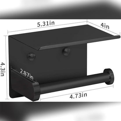 Mått på toalettpappershållaren: 5,31 × 4 × 4,3 tum, ca 13,5 × 10,2 × 10,9 cm, och armen 4,73 tum, ca 12 cm