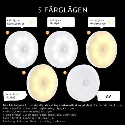 Uppladdningsbar magnetisk LED-nattlampa med rörelsesensor